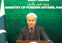 foreign office spokesperson tahir hussain andrabi speaking at the fo weekly press briefing in islamabad screengrab