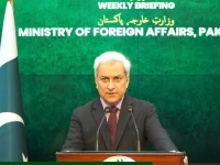foreign office spokesperson tahir hussain andrabi speaking at the fo weekly press briefing in islamabad screengrab