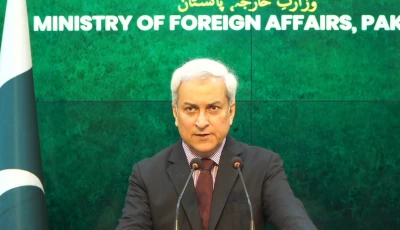 foreign office spokesperson tahir hussain andrabi speaking at the fo weekly press briefing in islamabad screengrab