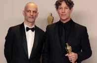 director jonathan glazer poses alongside producer james wilson with the oscar photo reuters