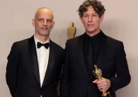 director jonathan glazer poses alongside producer james wilson with the oscar photo reuters