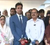 member of the national assembly health committee addressing a press conference after their visit to pims hospital screengrab