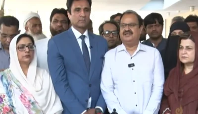 member of the national assembly health committee addressing a press conference after their visit to pims hospital screengrab