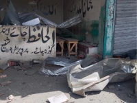 security personnel cordon off the site of an ied blast at makeen bazaar in upper south waziristan in which nine people were injured photo express