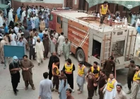 firefighters work to extinguish a blaze that broke out in the urology ward of khalifa gul nawaz hospital in bannu photo express
