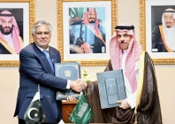 deputy prime minister and foreign minister ishaq dar and saudi foreign minister prince faisal bin farhan al saud sign an agreement abolishing visa requirements for holders of diplomatic and official special passports on the sidelines of the un general assembly in new york photo fo