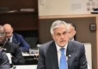 deputy prime minister and foreign minister ishaq dar addresses the oic committee of six on palestine on the sidelines of the united nations general assembly in new york photo screengrab