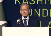 prime minister shehbaz sharif addresses the groundbreaking ceremony of the kashmir chowk underpass in islamabad on tuesday screengrab