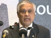 deputy prime minister and foreign minister ishaq dar speaks at a conference on pakistan s evolving counter terrorism landscape in islamabad on monday screengrab