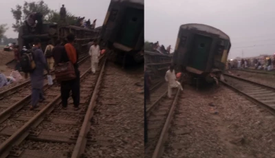 give picture caption wreckage of the rahman baba express after 14 coaches derailed near sher shah railway station on tuesday leaving at least four passengers dead and more than 30 injured photo express