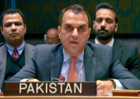 pakistan s acting permanent representative to the un ambassador usman jadoon addresses a un security council briefing on the humanitarian and political situation in syria photo x