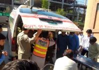 an ambulance carrying the bodies of people killed in a passenger van accident in buner on friday photo express