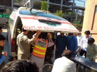 an ambulance carrying the bodies of people killed in a passenger van accident in buner on friday photo express