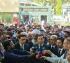 pti leaders speak to the media outside the peshawar high court phc on tuesday photo goharalikhan x