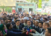 pti leaders speak to the media outside the peshawar high court phc on tuesday photo goharalikhan x