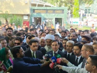 pti leaders speak to the media outside the peshawar high court phc on tuesday photo goharalikhan x