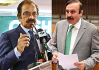 pictured above special adviser to the prime minister rana sanaullah l parlimentary affairs minister tariq fazal chauhdry r