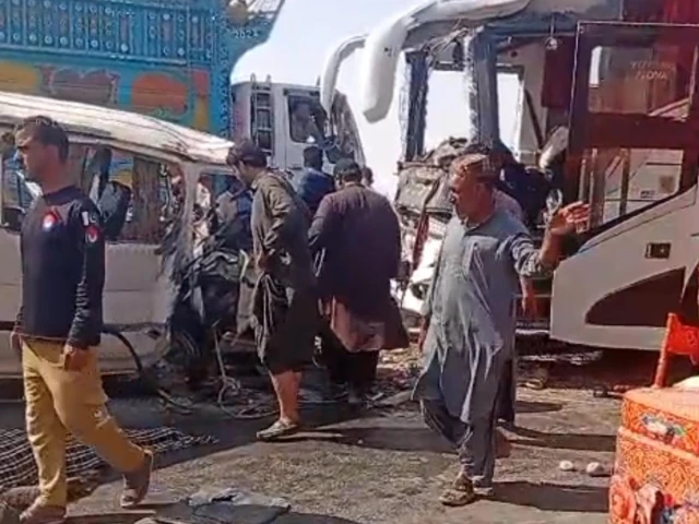 rescue workers and police at the site of a fatal collision between a passenger bus and a van near zero point in uthal lasbela district balochistan photo express rescue workers and police at the site of a fatal collision between a passenger bus and a van near zero point in uthal lasbela district balochistan photo express