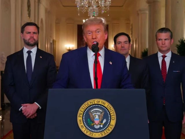 u s president donald trump delivers an address to the nation alongside u s vice president jd vance u s secretary of state marco rubio and u s defense secretary pete hegseth at the white house in washington d c u s june 21 2025 following u s strikes on iran s nuclear facilities photo reuters