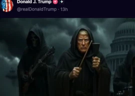 president trump shares ai generated grim reaper video featuring russ vought president trump shares ai generated grim reaper video featuring russ vought