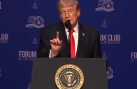 us president donald trump speaks at the forum club of the palm beaches in florida about the recent interception boarding and seizure of iranian cargo ships and oil tankers by the us navy photo screengrab