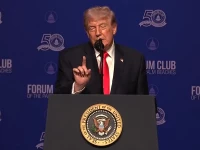 us president donald trump speaks at the forum club of the palm beaches in florida about the recent interception boarding and seizure of iranian cargo ships and oil tankers by the us navy photo screengrab