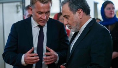 the norwegian deputy foreign minister andreas kravik who is paying an official visit to tehran has held talks with the iranian foreign minister abbas araghchi photo irna news agency on x