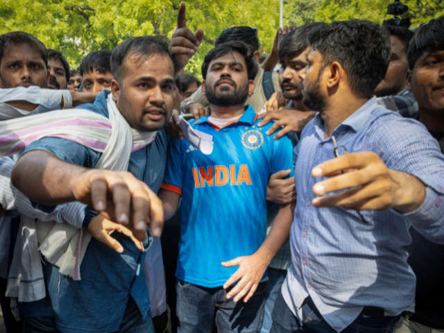 Abhijeet Dipke, head of the Cockroach Janta Party (CJP), leaves after attending a sit-in protest demanding the resignation of Indian Education Minister Dharmendra Pradhan, in New Delhi, India, June 6, 2026. PHOTO: REUTERS