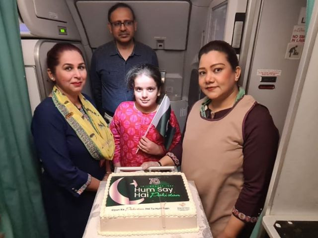 PIA, the national airline, celebrated nation’s 78th Independence Day on 14 August 2025 in the air. Photo: Express