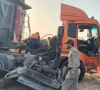 a speeding trailer crushed a police mobile van deployed for checking near chakwal pump on super highway resulting in the deaths of a sub inspector and a constable photo express