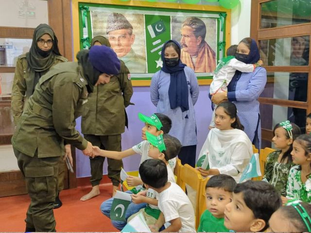 Little stars in green and white light up Independence Day at Police Lines Lahore Day Care Center on 14 August 2025. Photo: Express