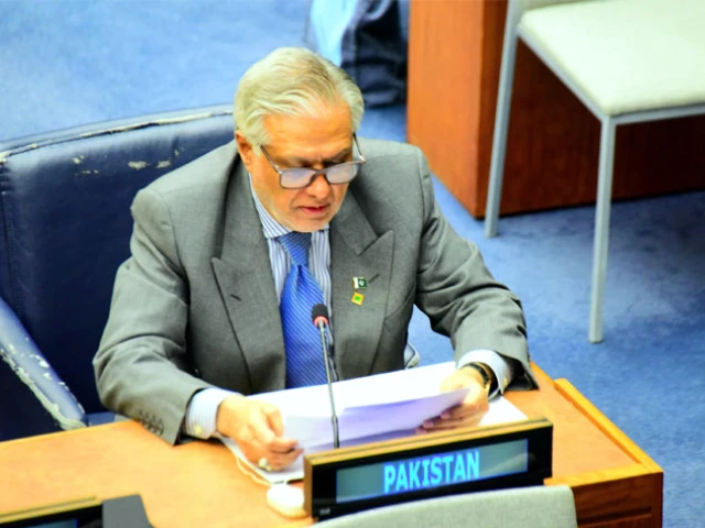 ishaq dar speaking at an oic high level event on peace and tolerance on the margins of the 80th session of the un general assembly