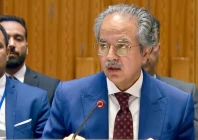 pakistan s permanent representative to the un ambassador asim iftikhar ahmad addressing the united nations security council photo x