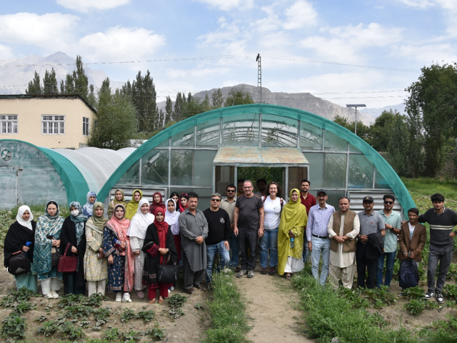 Italian and Pakistani experts with students and faculty at the inauguration of new research labs in Gilgit-Baltistan. Photo: Express
