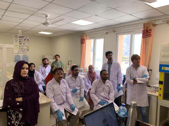 Team photo at the Karakoram International University lab launch, marking a milestone in Pakistan-Italy scientific collaboration. Photo: Express