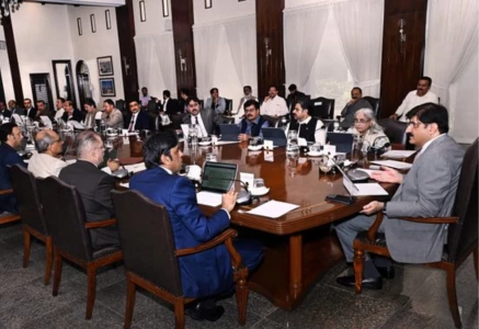 sindh chief minister murad ali shah presides over a meeting of the sindh cabinet at cm house photo x