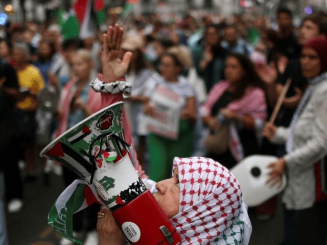A demonstrator uses a megaphone during a protest in support of Palestinians, calling for an immediate ceasefire in Gaza, amid the ongoing conflict between Israel and Hamas, in Paris, France on July 31, 2025. Photo: Reuters