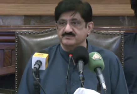 sindh chief minister murad ali shah speaking at a press conference in karachi photo screengrab