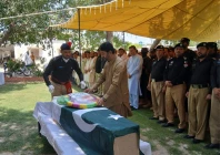 the funeral of police constable saifullah khan was held with full state honours in bannu after he was martyred in a gun attack photo express