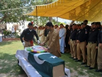 the funeral of police constable saifullah khan was held with full state honours in bannu after he was martyred in a gun attack photo express