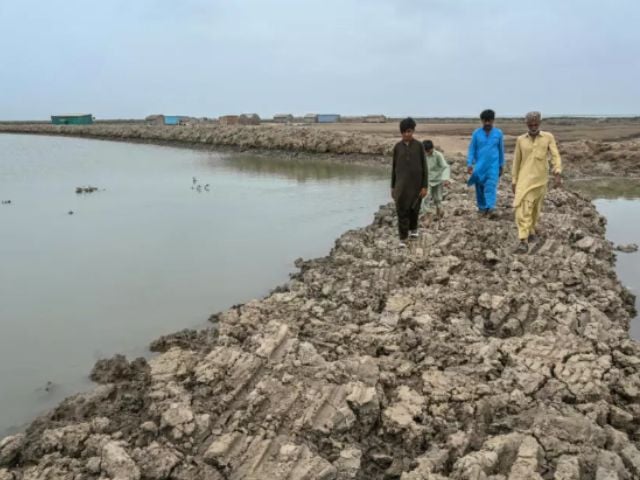 In the town of Keti Bandar, which spreads inland from the water's edge, a white layer of salt crystals covers the ground Asif HASSAN / AFP