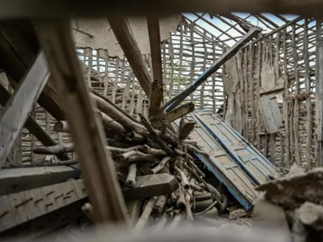 An abandoned house is pictured in one of the villages of Kharo Chan, where the town's population fell from 26,000 in 1981 to 11,000 in 2023  Asif HASSAN / AFP