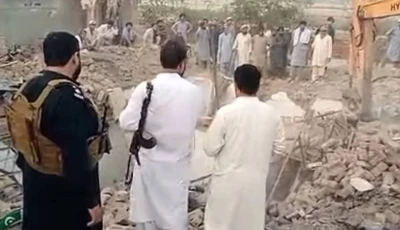 rescue and search operations continue after terrorists rammed an explosives laden vehicle into the fateh khel police checkpoint in khyber pakhtunkhwa s bannu district late saturday night martyring 12 police personnel photo express