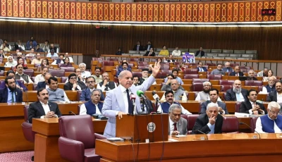 prime minister shehbaz sharif speaking at the national assembly on monday photo na facebook