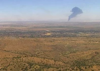 smoke rises from edwards air force base after the crash of a us air force b 52 bomber aircraft in edwards california u s june 15 2026 in a still image from an alertcalifornia fire surveillance camera photo reuters