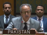 pakistan s permanent representative to the un ambassador asim iftikhar ahmad speaks during a un security council emergency meeting on yemen screengrab