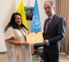 ambassador asim iftikhar hands over a letter by the deputy prime minister ishaq dar to president of the un security council for june 2026 and permanent representative of colombia to the un ambassador leonor zalabata torres concerning india s continued illegal actions and violations of the indus waters treaty iwt photo x
