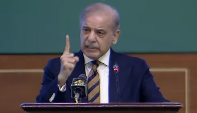 prime minister shehbaz sharif addressing the sixth international paigham e islam conference in islamabad screengrab