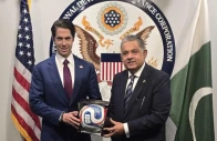 pakistan s ambassador to the united states rizwan saeed sheikh presents the us international development finance corporation s chief executive benjamin black with official fifa world cup 2026 football trionda photo x