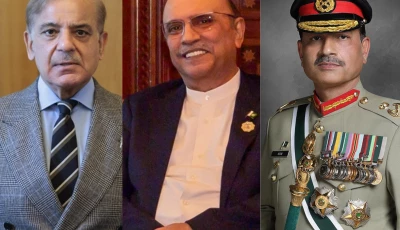 prime minister shehbaz sharif l president asif ali zardari c cdf field marshal asim munir r
